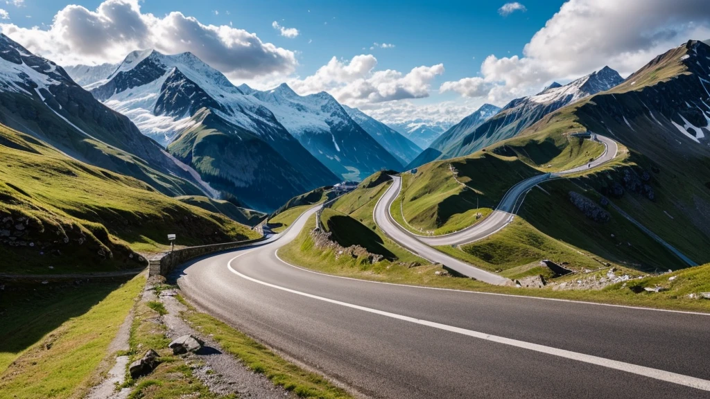 Panoramic Image of Grossglockner Alpine Road. Curvy Winding Road in Alps.
