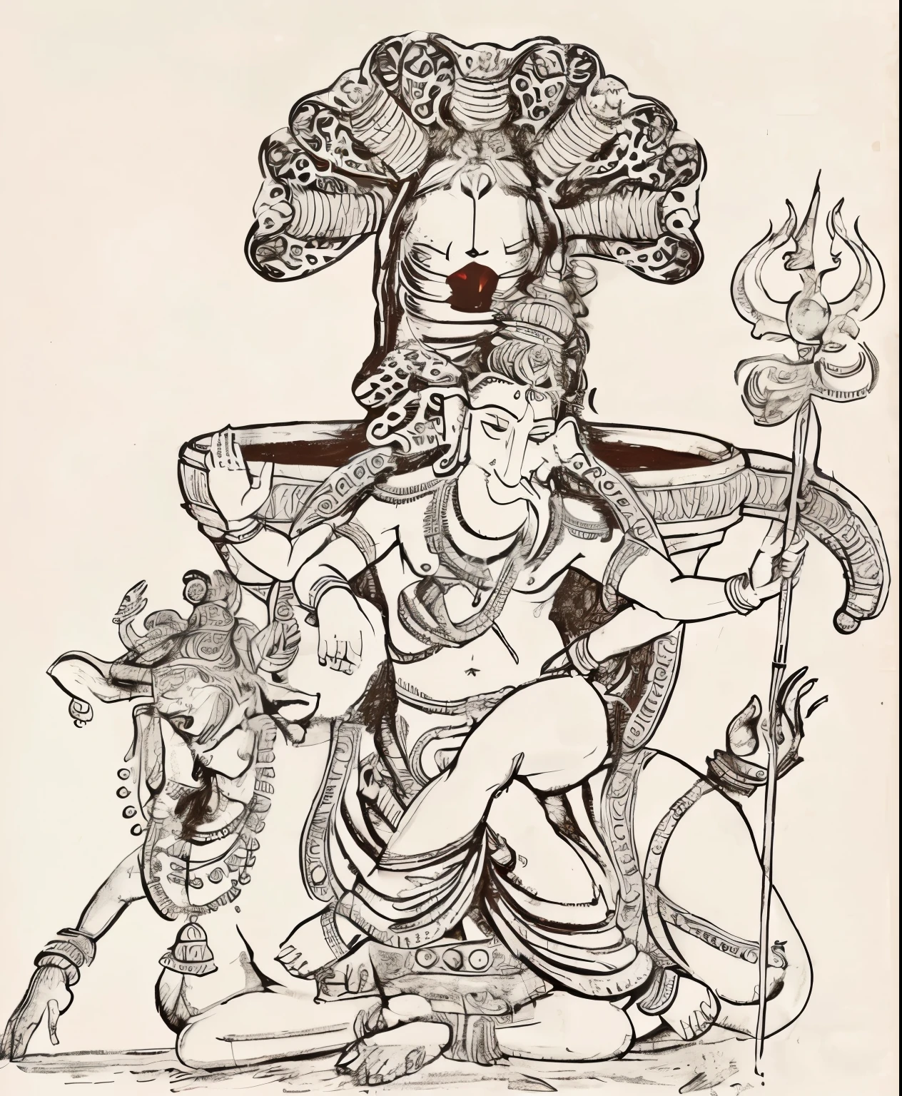 Lord shiva in the avtar of the ganesha with beside nadi and mushakraj