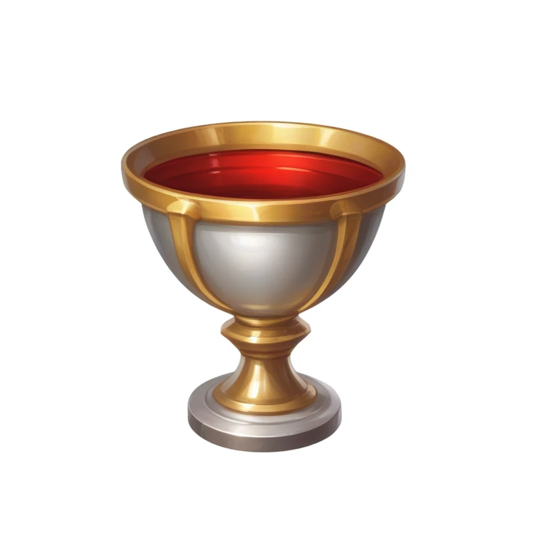 There is a silver and gold cup，There is a red liquid inside,hero prop, Game Icon,Hand-drawn