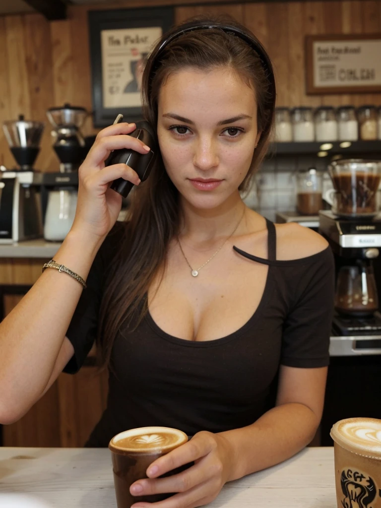 POV, beautiful naked woman Hogwarts latte cafe in the background