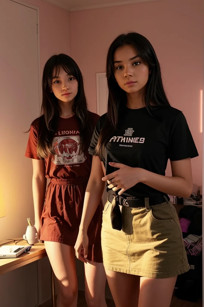 Create an image depicting two girl streamers streaming live on YouTube. Each girl is in a different gaming room, which should be visually distinct. Both rooms have a lamp that casts light on the scene. The girl in Room A (Girl A) has her shadow projected on the background wall, while the girl in Room B (Girl B) does not cast any shadow. The purpose is to pose the question: "Which girl is not human?"