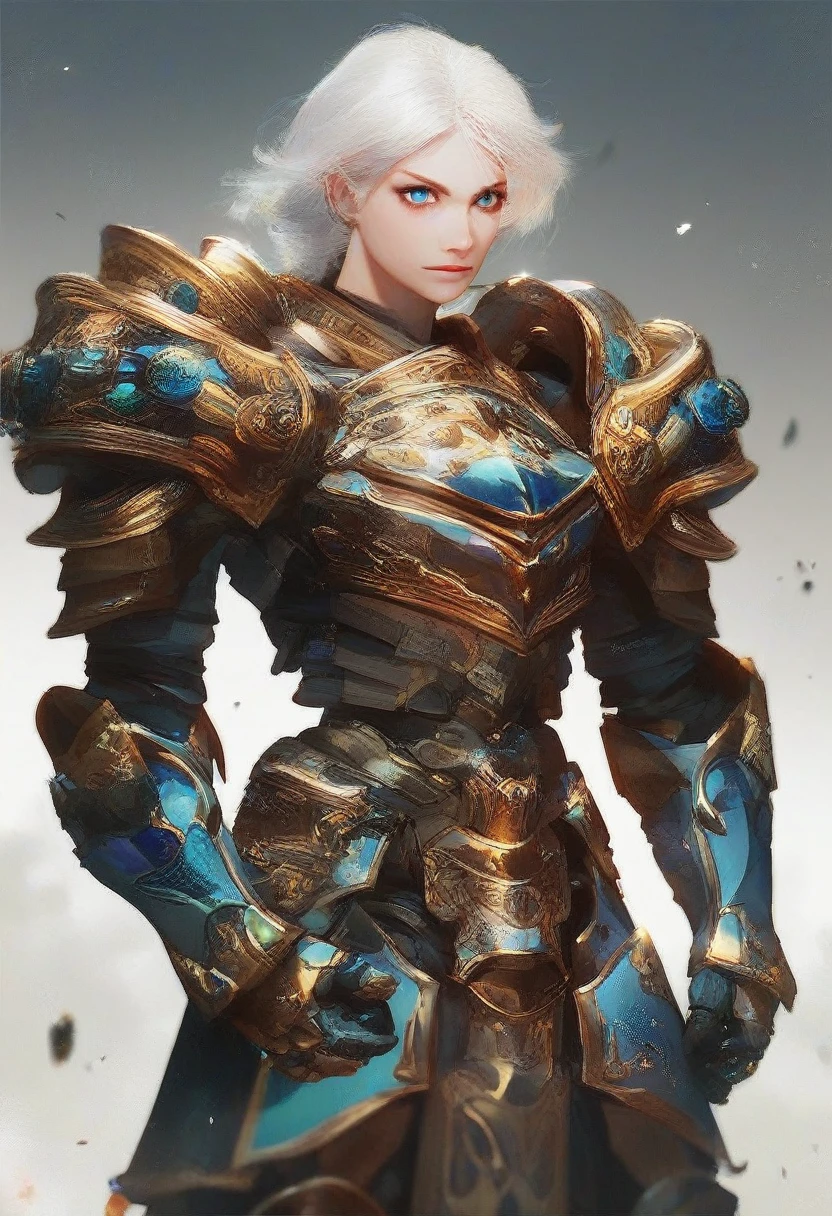 Fraction_9, Fraction_8_up, Fraction_7_up, Fraction_6_up, Fraction_5_up, Fraction_4_up,1 Girl, armor, arms, wing, Solitary, shoulder armor, blue eyes, Scapula, White hair, Looking at the audience, power armor