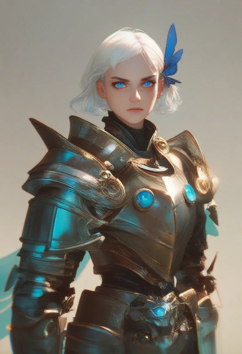 Fraction_9, Fraction_8_up, Fraction_7_up, Fraction_6_up, Fraction_5_up, Fraction_4_up,1 Girl, armor, arms, wing, Solitary, shoulder armor, blue eyes, Scapula, White hair, Looking at the audience, power armor