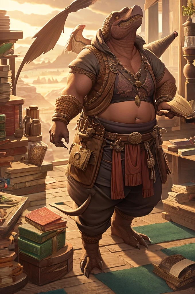 Dnd, Dinosaur people, feathers, round belly, merchant