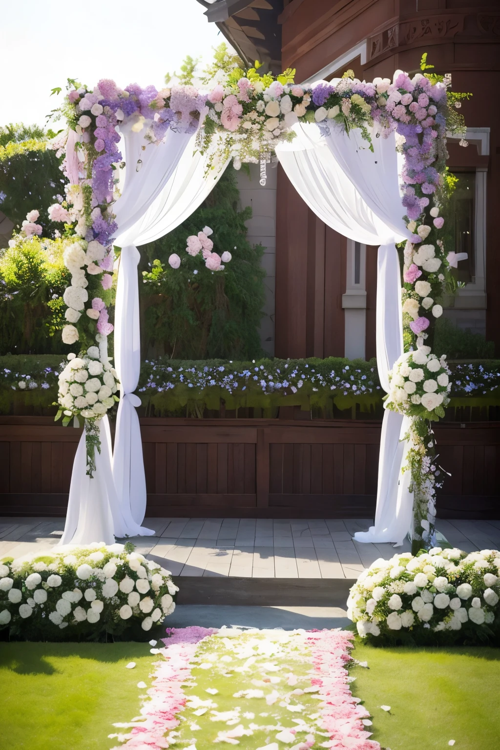 1. **Material and Construction**: The wedding flower arch is typically made from sturdy materials such as wooden frames, metals, or high-quality plastics, ensuring durability and stability for the grand entrance or main stage.
2. **Design and Theme**: Various styles cater to the couple's unique tastes, ranging from traditional arcs, rectangles, and squares to innovative and creative designs, ensuring harmony with the overall wedding theme.
3. **Floral Selection**: Cherry-picking flowers based on the wedding theme, fresh or artificial, includes popular options like roses, orchids, lilies, hydrangeas, and an array of exquisite bl