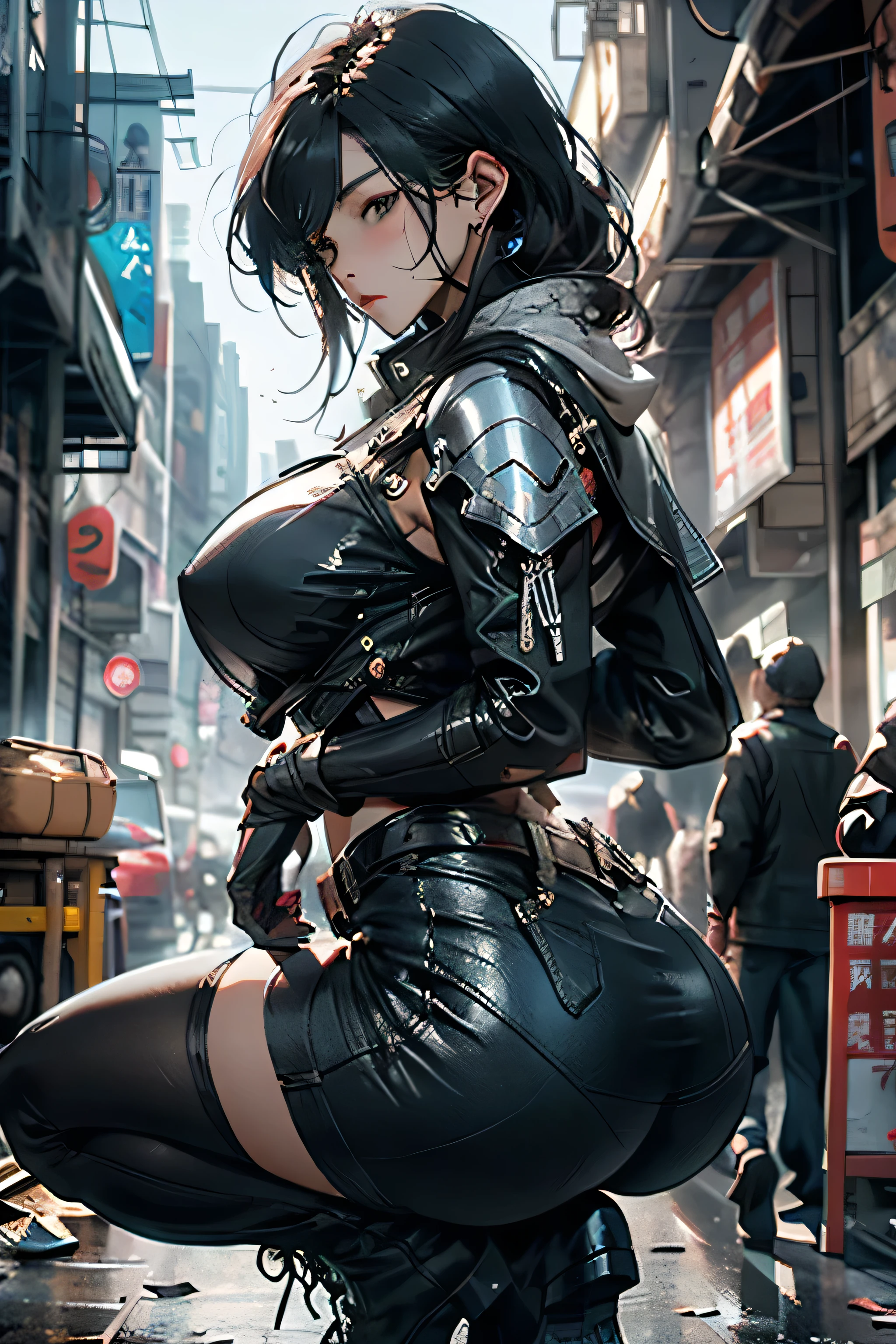 masterpiece, best quality, In the destroyed future city,Panoramic shot of sexy woman in futuristic armor,There are scratches and stains on the photo, fantasy, Science fiction, Beautiful female face, whole body,boots,charming, Gender, haze, Bright and charming eyes, Dilapidated car,Drama gender, A masterpiece of the highest quality, Practical, family friendly, 8K, Human Development Report, Shallow depth of field, Light, bloom, Light, Chromatic Aberration, Be focused,huge , Crazy breast swelling, Chest larger than shoulder blades, Big breasts and thin waist,(huge breasts:1.2),Hydrated skin((rogue))((Very huge breasts)),((Grooves reveal original skin))