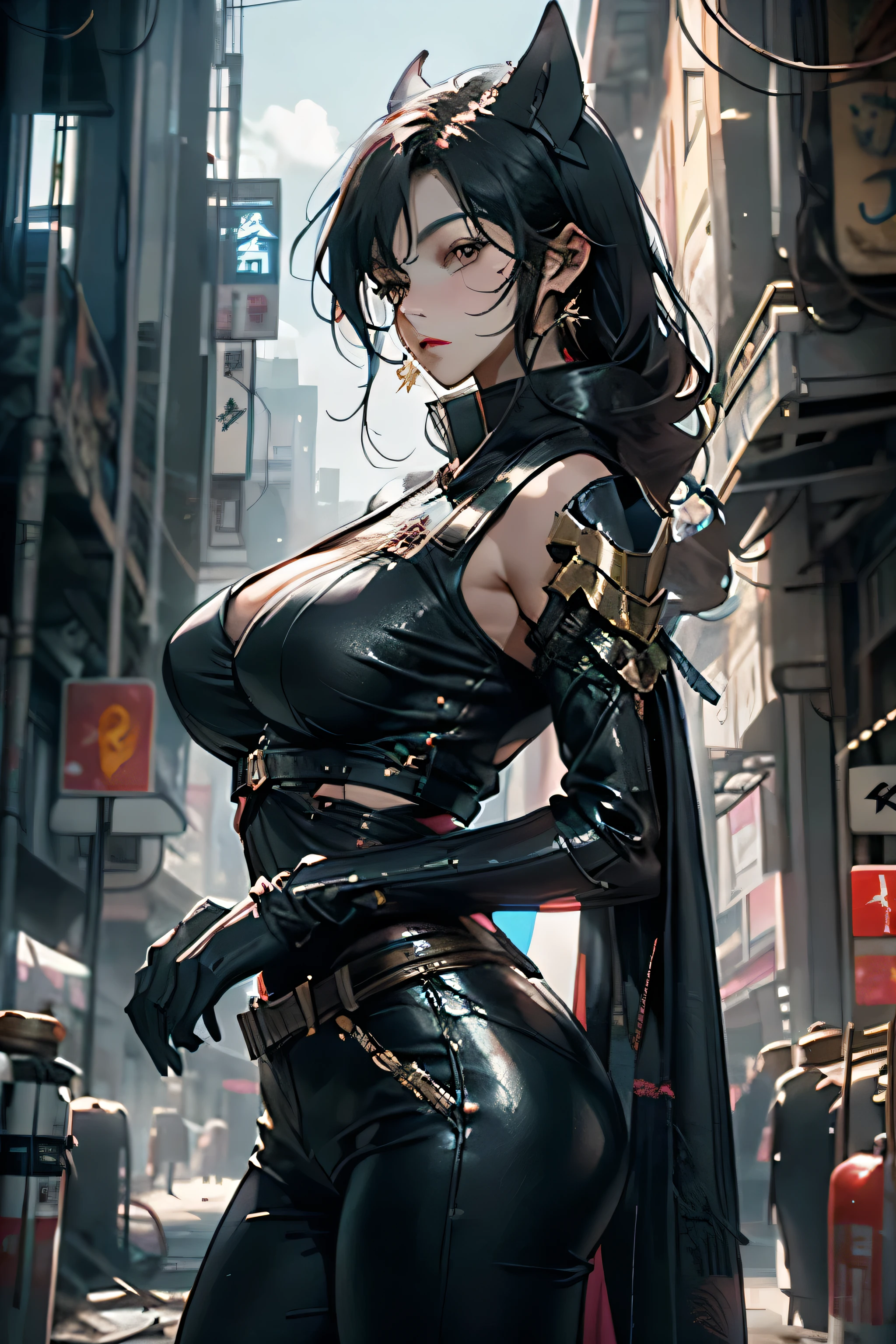 In the destroyed future city,Medium shot of sexy woman in futuristic armor,There are scratches and stains on the photo, fantasy, Science fiction, Beautiful female face, charming, Gender, haze, Bright and charming eyes, Drama gender, A masterpiece of the highest quality, Practical, family friendly, 8K, Human Development Report, Shallow depth of field, Light, bloom, Light, Chromatic Aberration, Be focused,huge , Crazy breast swelling, Chest larger than shoulder blades, Big breasts and thin waist,(huge breasts:1.2),Hydrated skin((rogue))((Very huge breasts)),((Grooves reveal original skin))