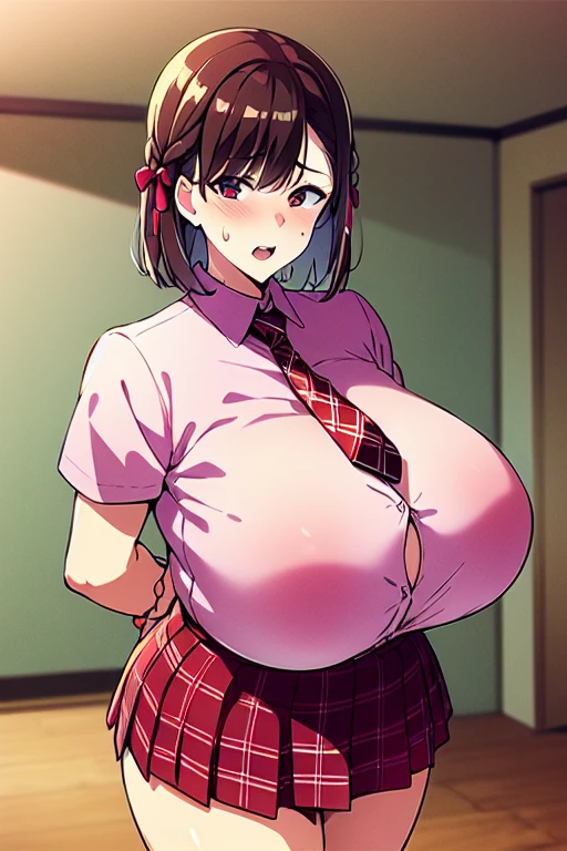 ((Highest quality)),8K,((masterpiece)),(Very sophisticated and beautiful), (Ultra-detailed),(Very large breasts:1.9),Kitasan Black(umamusume),gigantic breasts,narrow hips,thin and long legs,smile、classroom、machine、blackboard、(Wearing a collar:1.5)、Earrings、Earrings、bracelet、Thin legs,Tall,(naked:1.8),Cowboy Shot、(Beautiful Face:1.5),Random Pause、Crouching、(navel piercing)、Pink small nipples、(Peeing:1.5),(nsfw:1.2)、Short Hair、wave hands、Open your mouth、(One eye closed),Slim figure、Steam from pee