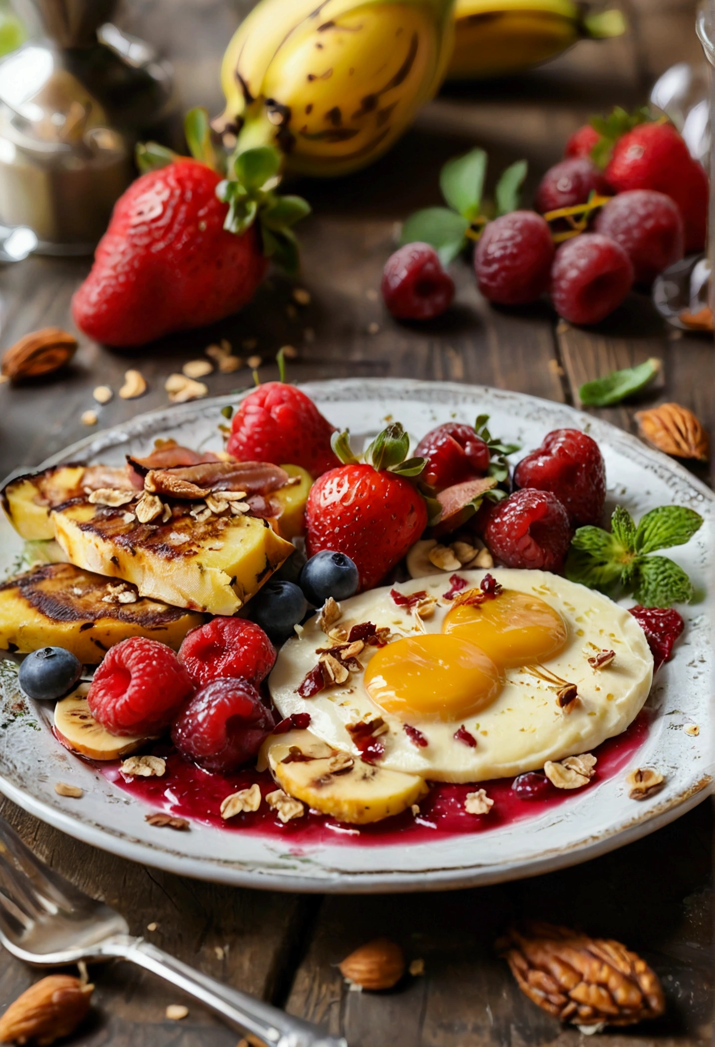 Bonjour et bienvenue à notre hôtel ! Pour commencer votre journée du bon pied, nous vous proposons un petit déjeuner hyper protéiné composé d'œufs brouillés, bacon grillé, yaourt grec avec des fruits rouges, et un smoothie protéiné aux amandes et à la banane. Bon appé !"