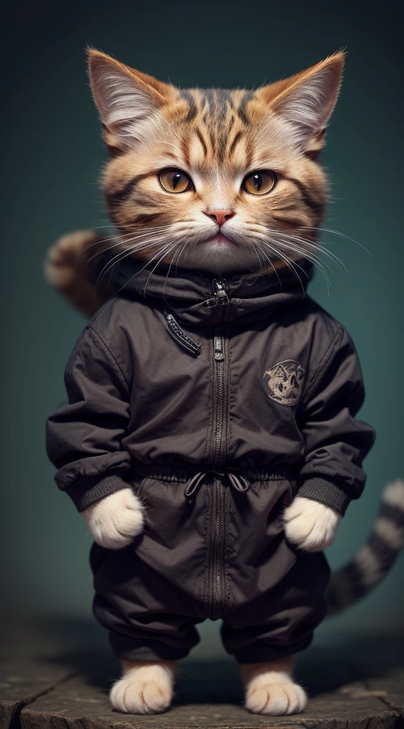 A beautiful cat, realistic, ninja clothes, high quality, extremely detailed, masterpiece, ninja cat