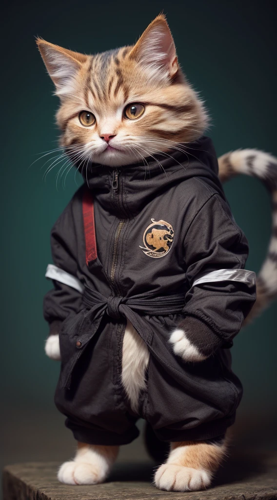 A beautiful cat, realistic, ninja clothes, high quality, extremely detailed, masterpiece, ninja cat