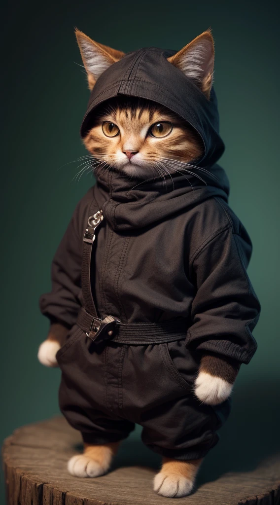 A beautiful cat, realistic, ninja clothes, high quality, extremely detailed, masterpiece, ninja cat