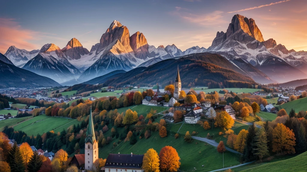 Iconic picture of Bavaria with Maria Gern church with Hochkalter peak on background. Fantastic autumn sunrise in Alps. Superb evening landscape of Germany countryside