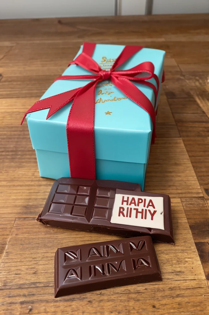 A bar of chocolate with the name "Rina" on the top of a birthday cake