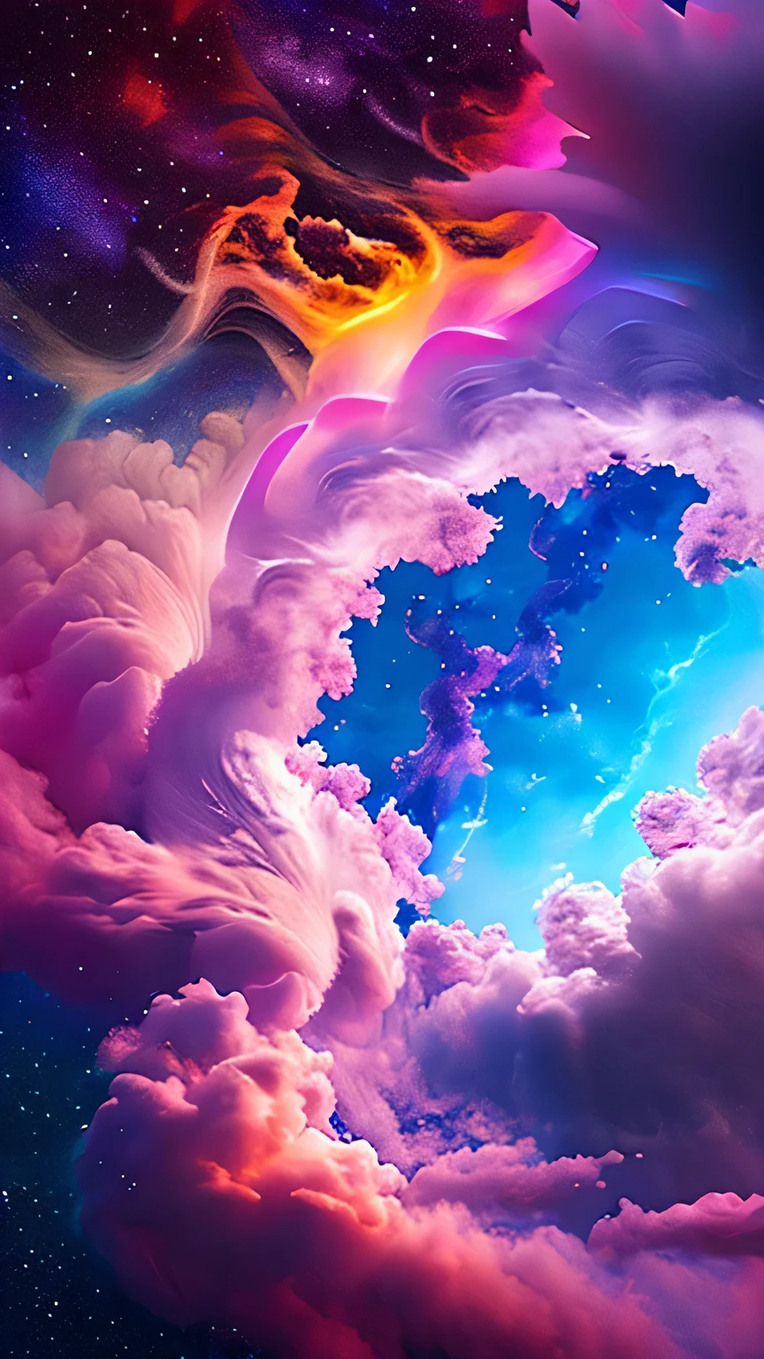 (alone) inconceivable and spectacular an emergency scene of a cloud figure Sophie Turner in a universe cloud, Fractal Nebula Bundle, universe, Celestial, universe, A vibrant and living presence, whirlwind, spinning, unrealistic, High Contrast, Symbolism, Magic, Mysterious, mysterious, Surreal, Supersaturation, colorful, 8K