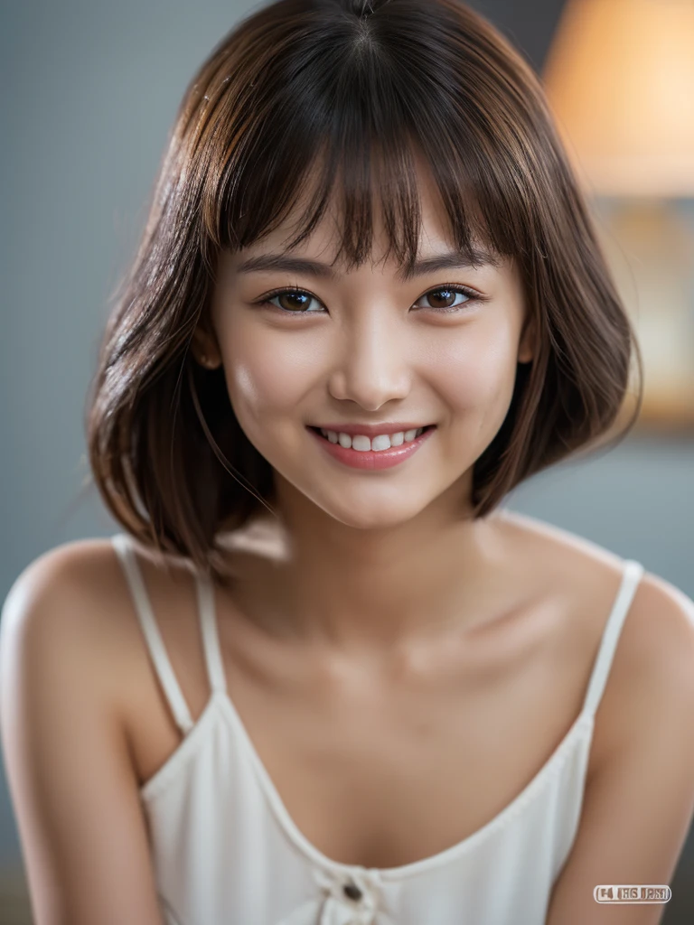 (8K, RAW Photos, Highest quality, masterpiece:1.2), Super detailed, Super Resolution, (Realistic, Realistic Photo:1.37), looking at the camera,A little smile, (Therapist's attire)RAW color photos with crisp detail, Professional photography, Very detailed and beautiful, Very detailed, 8K wallpaper, wonderful、Detailed, Large file size, Official Art, highly detailed CG unity 8K wallpaper, Very detailed 아름다운 소녀, Very detailed 얼굴, Very detailed 눈, Very detailed 피부, Very detailed 손가락, Very detailed 코, Very detailed 입 , Complete Anatomy, Very detailed 배경, Clothes with attention to detail, 1 female, (20:1.2), 20's, cute girl, Realistic 몸, small, Fair skin, Glowing Skin , The body is slim, Handsome body, Black Hair , short hair, (Blunt bangs:2), smile, cute, young, cute face, Realistic 얼굴, Delicate eyes, Droopy eyes, lingerie, See through, Earrings, View your viewers, Cowboy Shot, Look forward, Standing posture, Opposition, Dynamic Lighting, Very large breasts, Cowboy Shot