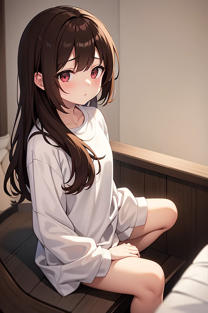 Shinonome Ena、Brown Hair、View here、Big white shirt、White oversized shirt、Inside the room、I&#39;m only wearing a shirt