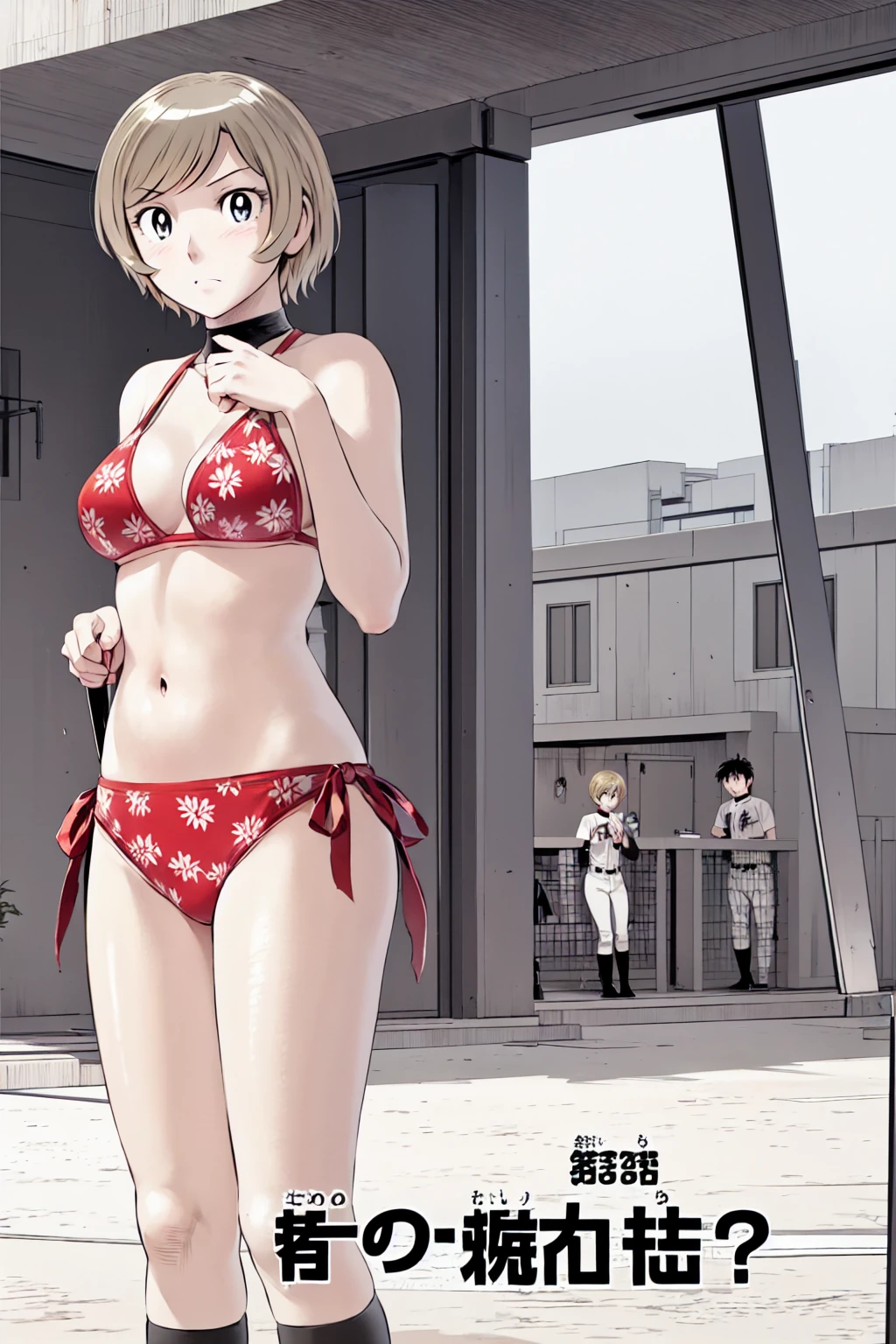 (Baseball uniforms:1.2),
Blonde, (short hair:1.2),Illustration of a person、
View your viewers,, (Highest quality:1.3),One Girl, beach、Outdoor、 ground、ground、soil、blue eyeicro Bikini、(masterpiece、Highest quality)、Highest quality, Ultra-high resolution, (((masterpiece))), alone, Large breasts、One Girl, Front view、Embarrassed face、Bronze colored hair、((short hair))、Stand up straight、Cowboy Shot