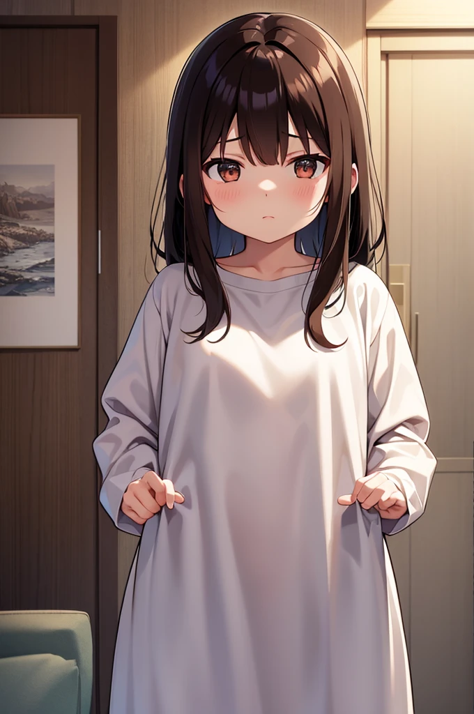 Shinonome Ena、Brown Hair、View here、Big white shirt、White oversized shirt、Inside the room、I'm only wearing a shirt