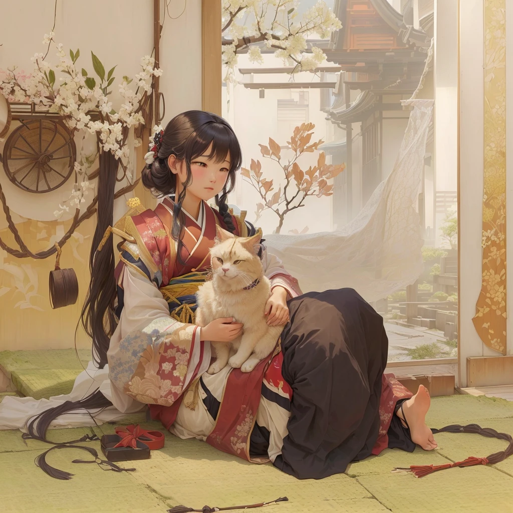 Animated scene of a woman kneeling with a cat on her lap, by Shimo, Zerochan Art, Artistic rendering of Reimu Hakurei, Beautiful artwork illustration, Pixiv contest winner, Pixiv, digital art on Pixiv, Gwaiz, Gwaiz on Pixiv artstation, artwork in the style of Gwaiz1. Scenery and Cityscape in the Early Meiji Era
After the Meiji Restoration, Japan underwent rapid modernization and civilization. Consequently, many changes and reforms occurred. Below is a detailed explanation of the scenery, appearance of the poor, occupations, and cityscapes in the early Meiji period (1868 to the early 1880s).
2. Appearance of the Poor
Life for the impoverished and lower classes remained harsh. In particular, in urban areas, people migrated from rural areas or unemployed artisans gathered, intensifying competition in the labor market. Many of them struggled with poverty, often residing in slums or around temples.
3. Occupations
Meiji early Japan witnessed a diversification of occupations. Traditional agriculture and handicrafts were accompanied by the rise of modern industry and commerce. Particularly in urban areas, factory workers, shop clerks, and transporters increased, giving rise to new professions. However, many in these occupations endured harsh working conditions.
4. Influence of Civilization and Enlightenment
During the Meiji era, Western cultural influences spread rapidly. Changes in clothing, dietary habits, and the proliferation of Western-style architecture advanced, especially in urban areas. Conversely, this development posed a threat to traditional culture and lifestyles, resulting in societal upheaval and adaptation challenges.
5. Social Change and Policy Influence
While promoting modernization policies, the government also addressed poverty and social issues. Legislation for labor protection and charitable activities to aid the poor were implemented. Nevertheless, living conditions for the impoverished scarcely improved.
The early Meiji period marked a rapid transformation in Japan, with complex social landscapes involving challenges faced b