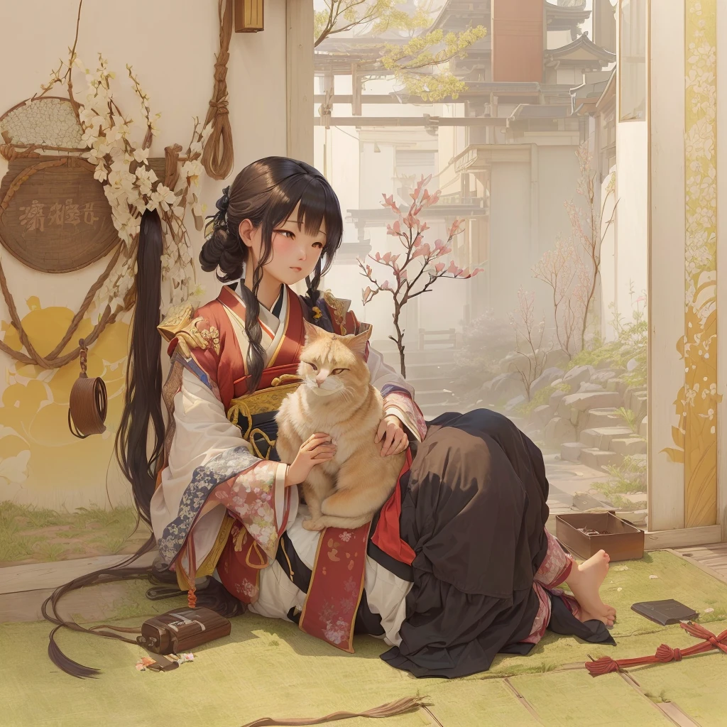 Animated scene of a woman kneeling with a cat on her lap, by Shimo, Zerochan Art, Artistic rendering of Reimu Hakurei, Beautiful artwork illustration, Pixiv contest winner, Pixiv, digital art on Pixiv, Gwaiz, Gwaiz on Pixiv artstation, artwork in the style of Gwaiz1. Scenery and Cityscape in the Early Meiji Era
After the Meiji Restoration, Japan underwent rapid modernization and civilization. Consequently, many changes and reforms occurred. Below is a detailed explanation of the scenery, appearance of the poor, occupations, and cityscapes in the early Meiji period (1868 to the early 1880s).
2. Appearance of the Poor
Life for the impoverished and lower classes remained harsh. In particular, in urban areas, people migrated from rural areas or unemployed artisans gathered, intensifying competition in the labor market. Many of them struggled with poverty, often residing in slums or around temples.
3. Occupations
Meiji early Japan witnessed a diversification of occupations. Traditional agriculture and handicrafts were accompanied by the rise of modern industry and commerce. Particularly in urban areas, factory workers, shop clerks, and transporters increased, giving rise to new professions. However, many in these occupations endured harsh working conditions.
4. Influence of Civilization and Enlightenment
During the Meiji era, Western cultural influences spread rapidly. Changes in clothing, dietary habits, and the proliferation of Western-style architecture advanced, especially in urban areas. Conversely, this development posed a threat to traditional culture and lifestyles, resulting in societal upheaval and adaptation challenges.
5. Social Change and Policy Influence
While promoting modernization policies, the government also addressed poverty and social issues. Legislation for labor protection and charitable activities to aid the poor were implemented. Nevertheless, living conditions for the impoverished scarcely improved.
The early Meiji period marked a rapid transformation in Japan, with complex social landscapes involving challenges faced b