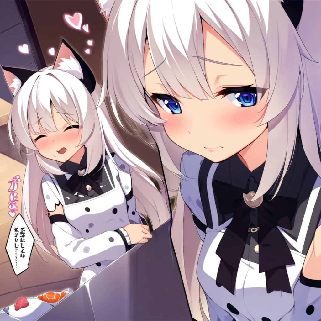 one girl, cat ears, white hair, naive, aphrodisiac
