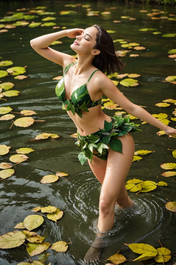 A figure of leaves dancing on water surface
