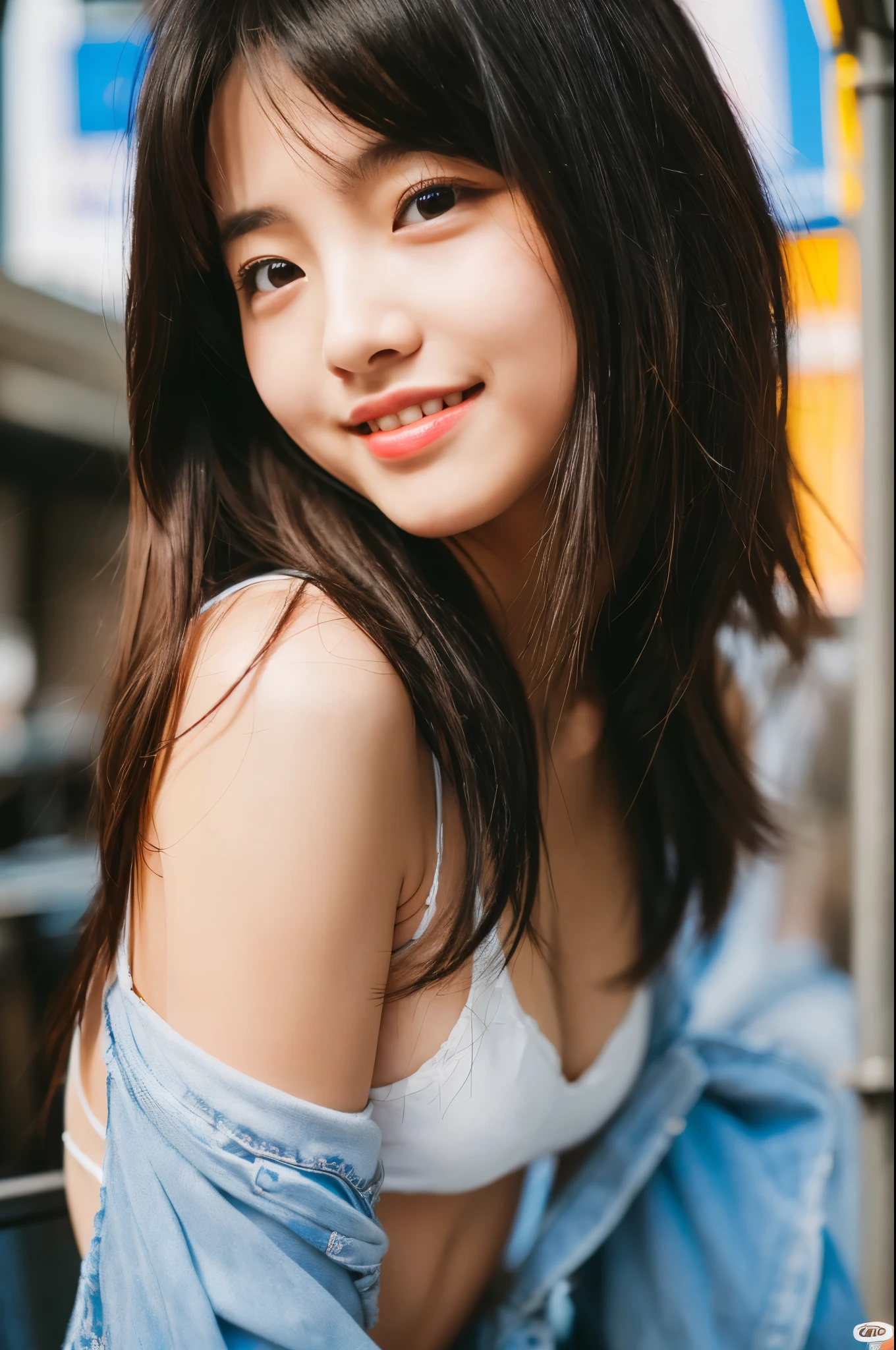 A very cute face like an idol、Looks like a young face、20-year-old female、Gentle and cute、A kind smile、Cleavage、one piece、Stylish bar counter、cheers、whole body、((leica 50 mm prime lens, Cine Steel 800T film, art color photography))、RAW Photos、Genuine、Artistic、Real Stick、High resolution、Genuine Life、No copyright notice