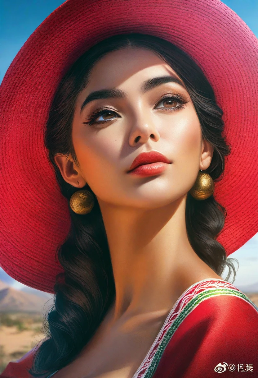 score_9, score_8_up, score_7_up, score_6_up, score_5_up, score_4_up, BREAK best aesthetic, artstation, 1girl, Mexican female, red dress, cleavage, red hat, Mexican aesthetic clothing, traditional artesanía background, (best quality,4k,8k,highres,masterpiece:1.2),ultra-detailed,(realistic,photorealistic,photo-realistic:1.37),detailed eyes,detailed lips,extremely detailed face,long eyelashes,intricate traditional Mexican patterns,vibrant colors,warm lighting,cinematic composition