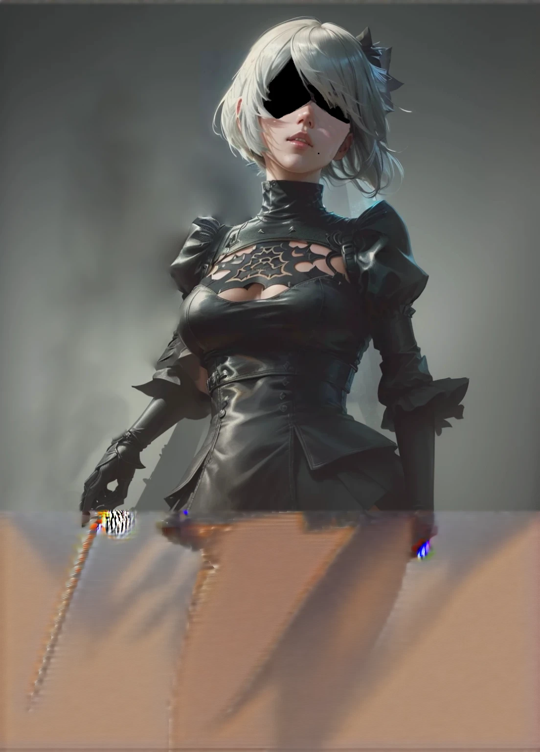 Anime girl with long samurai sword and black outfit posing for a photo、2B Nier オートマトン、Nier:Automaton Inspired、Nier オートマタ インスパイア、Nier オートマタの 2 B、Nier オートマタの 2b、2 b、Nier インスパイアー、Nier 2 b、Bad anime 8k、Nier、Female Assassin、8k high quality detailed art