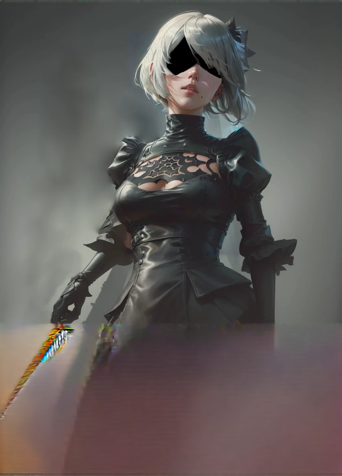 Anime girl with long samurai sword and black outfit posing for a photo、2B Nier オートマトン、Nier:Automaton Inspired、Nier オートマタ インスパイア、Nier オートマタの 2 B、Nier オートマタの 2b、2 b、Nier インスパイアー、Nier 2 b、Bad anime 8k、Nier、Female Assassin、8k high quality detailed art