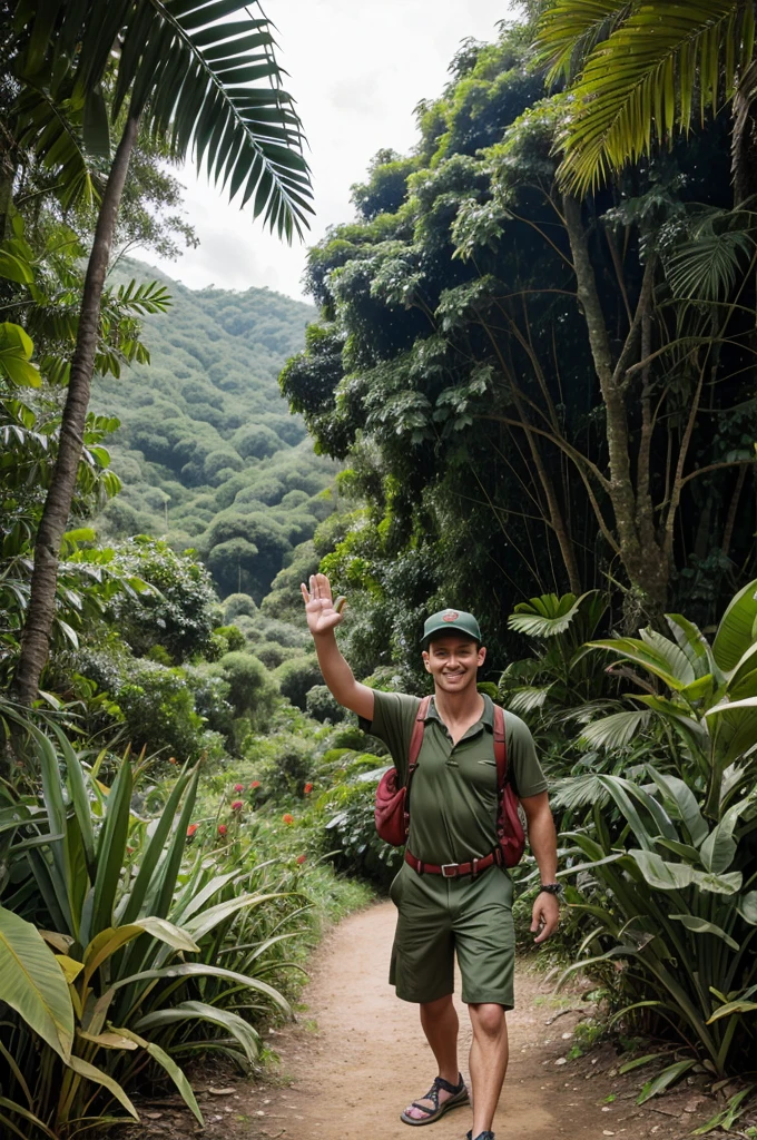 Tommy setting off into the jungle, waving goodbye to his village.