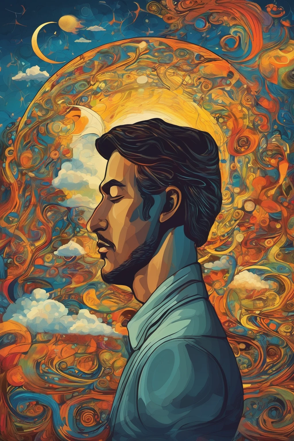 man dreaming, Symbolism style art