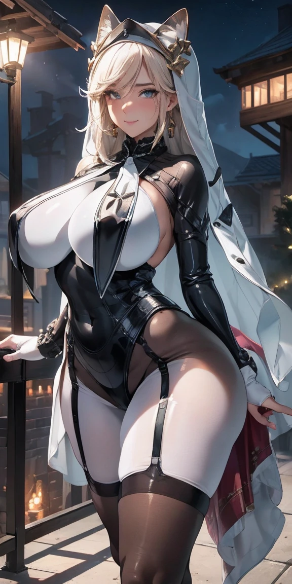 beautiful, breathtaking mature fox-woman, large, sagging breasts, light black hair with white streaks, earrings, (short shorts, superiority, naughty, thick thighs, with a sexy neckline: 1.1), (micro shorts: 1.1), ((masterpiece, best quality; 1.3)), ultra detailed, 8k unity wallpapers, CG, ray tracing, illustration, colorful, cinematic shadow, extremely detailed and beautiful background, vhd, VRay Shading, RT)), (slutty face: 1.2), mischievous smile, (large saggy breasts), wide hips, big ass, flirting with the viewer, facing the viewer, facial blush, standing in front, cute sexy pose, cowboy shot, on home porch, night, bright, bright light, ultra detailed, scenic, atmospheric, bimbo, big lips, detailed face and eyes, tilt headshot, intimacy, medium shot, thigh height, from below, gyaru, hair clip, ((wearring white sheer pantyhose))