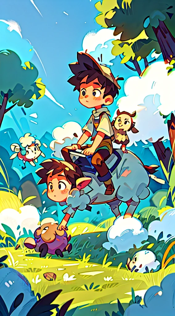 Prairie, a boy riding on the back of a sheep, knight, night, starry, no clothing, sheeps penis, boys penis, boy teaching the lamb about his penis