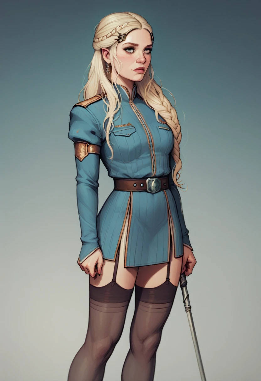 score_9, score_8_up, score_7_up, score_6_up, score_5_up, score_4_up, daenerys targaryen wearing  uniform and stockings  