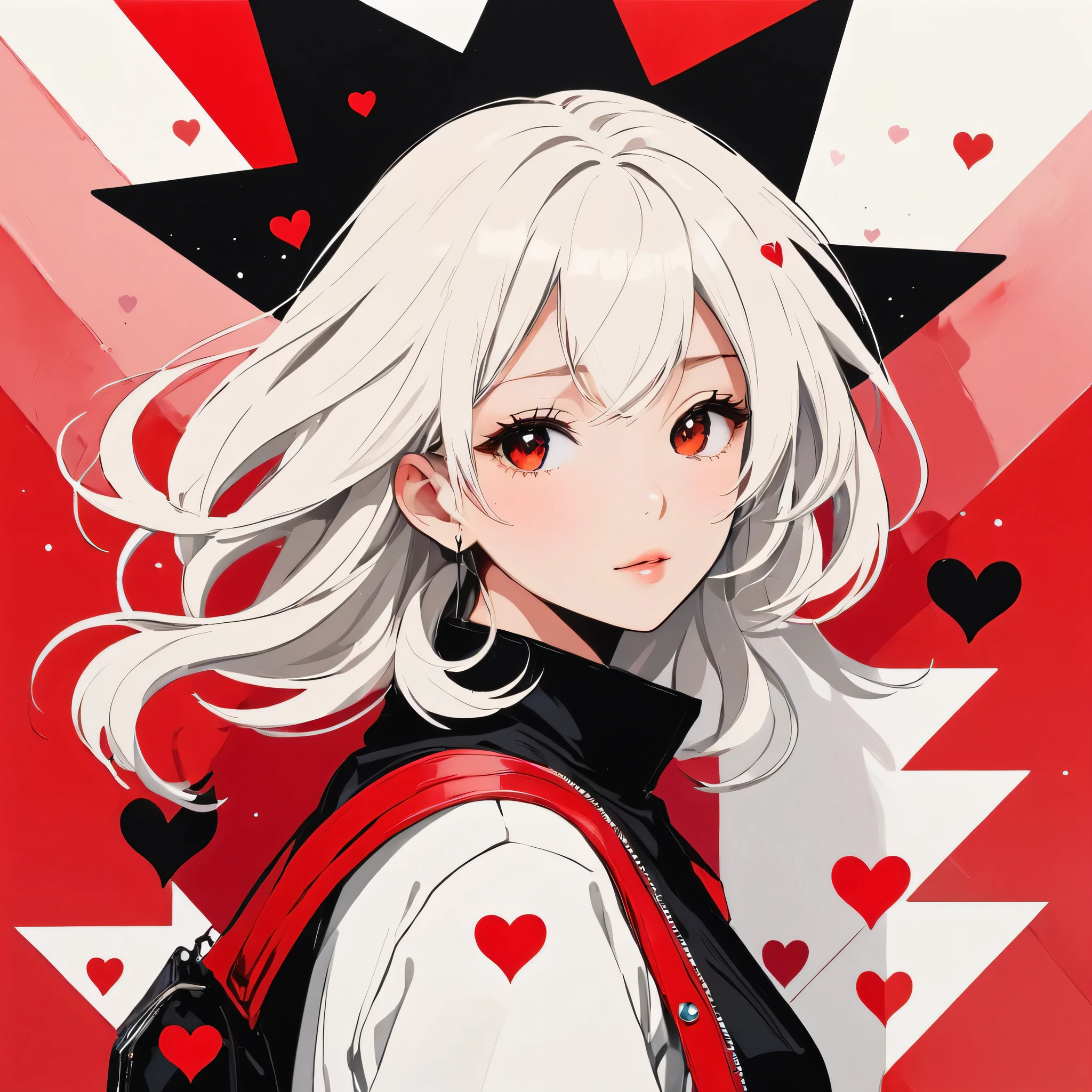 Black Star Red and White style, Simple Line Initialism,Abstract art,Urban Background, colorful hearts ,(((The most beautiful girl of all time))),