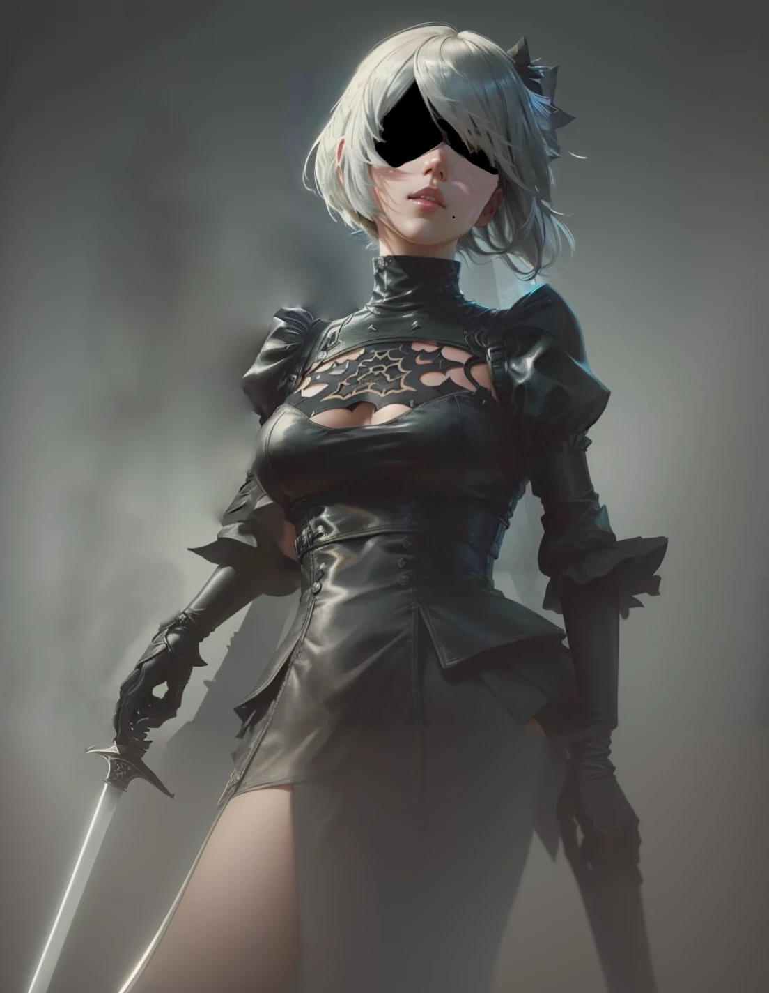 Anime girl with long samurai sword and black outfit posing for a photo、2B Nier オートマトン、Nier:Automaton Inspired、Nier オートマタ インスパイア、Nier オートマタの 2 B、Nier オートマタの 2b、2 b、Nier インスパイアー、Nier 2 b、Bad anime 8k、Nier、Female Assassin、8k high quality detailed art
