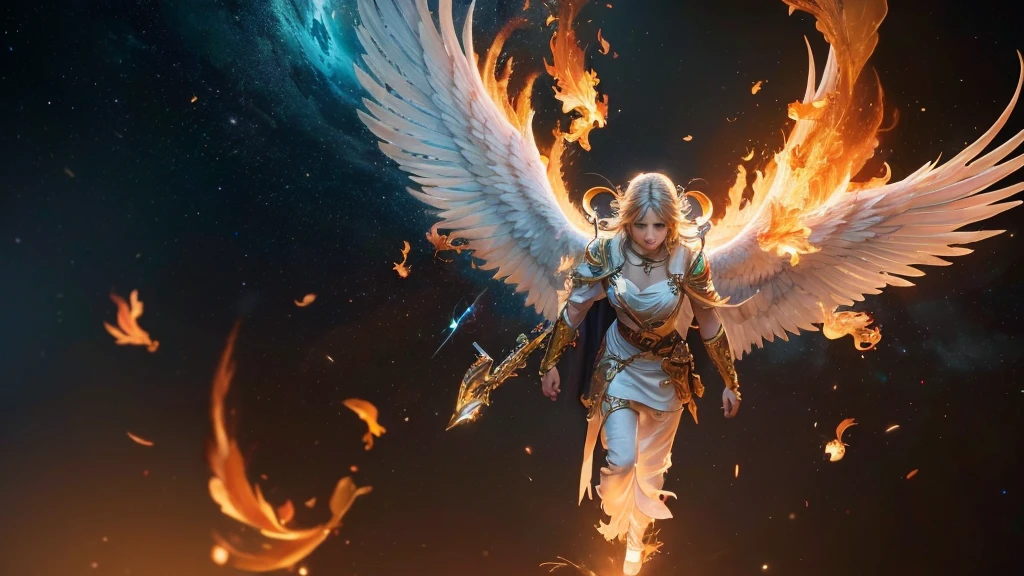 (Highly detailed CG Unity 8k wallpaper),(masterpiece), (Highest quality), (Super detailed), (Best illustrations),(Guardian Angel and Divine Flame, Great impactful images, Very detailed and perfect, 4K resolution