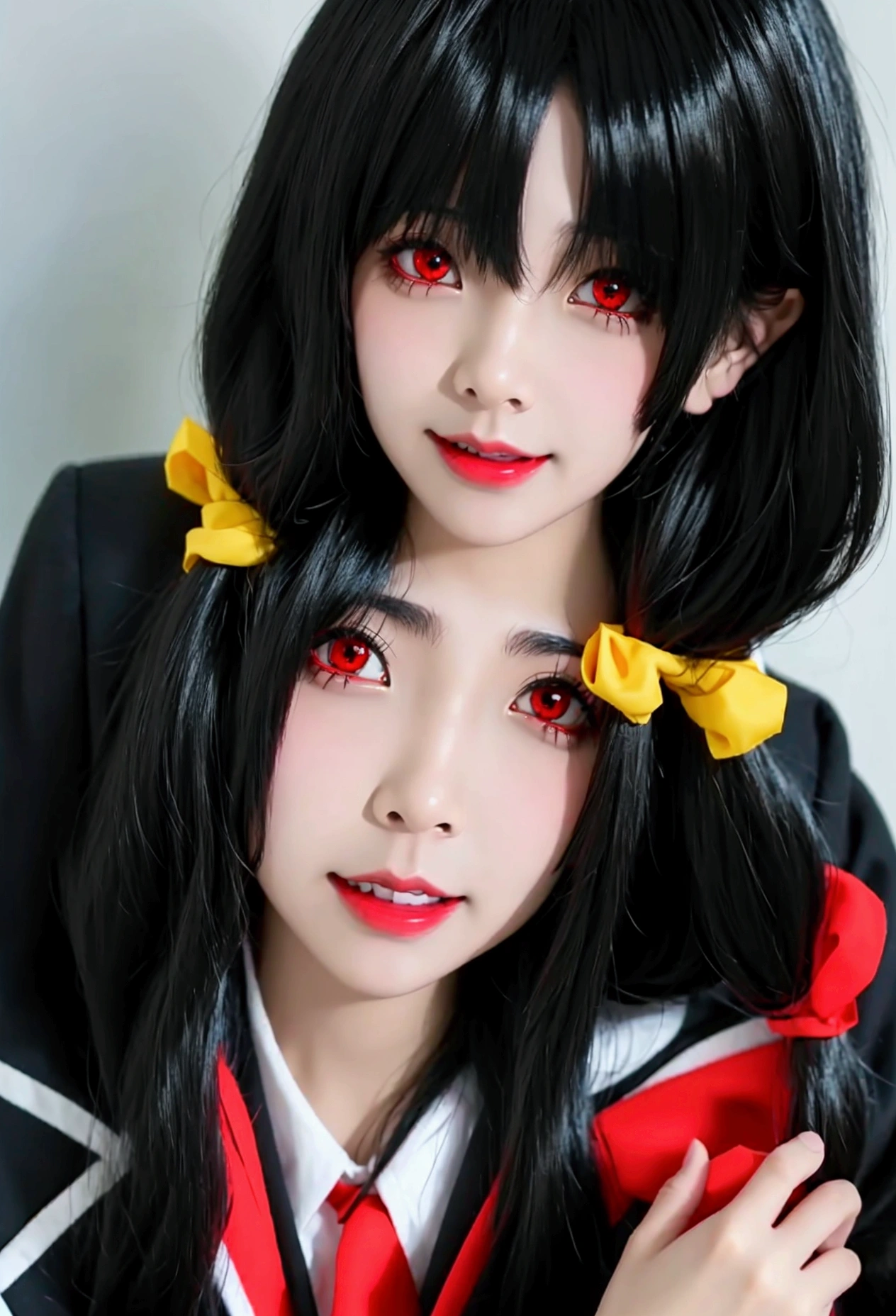 ultra-detailed,highly detailed,best quality,masterpiece,illustration,
anime girl with red and yellow eyes and black hair wearing a black shirt and red tie, ahegao, ahegao face, yandere, yandere intricate, extremely cute anime girl face, gapmoe yandere, gapmoe yandere grimdark, black anime pupils in her eyes, pixiv 3dcg, top rated on pixiv, trending on pixiv, visual novel cg, lewd, realistic anime style at pixiv, portrait gapmoe yandere grimdark, blood dripping from eyes, drooling goo, vore, popular on pixiv, beautiful anime face