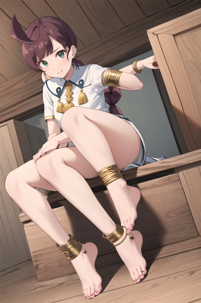 tied ropes golden lock tightly sitting ass foot bangles ankles bangles toes rings toe rings big toe rings little toe rings middle toe rings behind view