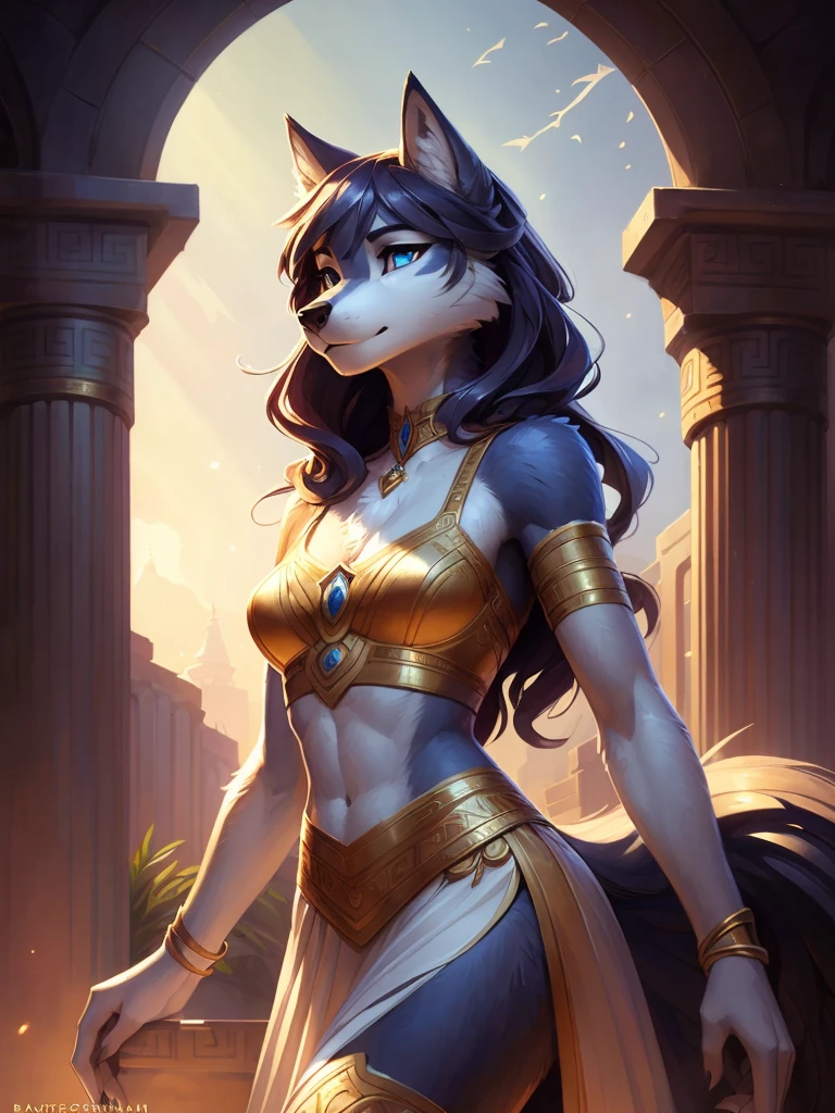 athena but as a furry wolf girl, uploaded to e621, от Pixelsketcher, by Bayard Wu, Thomas Benjamin Kennington , from Einshelm, solo antro, (( portrait)), BREAK, (detailed lighting of Bonifasco), natural goddess, (detailed fur), (Detailed skin), BREAK, athena, (Cinematic lighting), ((detailed background)), (half body shadow), [backlight], [twilight ray], [detailed ambient light], (higher wildlife detail), [sharp focus], (shaded), ((masterpiece), long wavy hair, slender body, fluffy wolf, wave face, Furry Fantasy Art, anthro art, High resolution fee, Furry Art, furry art in first person, Sakimichan is beautiful, Perfect eyes, Tinted abs, masterpiece, Best quality, detailed image, bright colors, detailed face, perfect lighting, perfect shadows, Perfect eyes, focus on the girl, hourglass body, shiny body, legs focus, Ears last year, wolf girl, fluffy, furry woman, body fur, Animal nose, muzzle, two-tone fur, (Best quality:1.2), (illustration:1.2), (Cinematic lighting:1.3), detailed fur, wear feminine ancient Greek bronze and white clothing, greek clothing, athena’s clothes, feminine Greek dress, Greek goddess