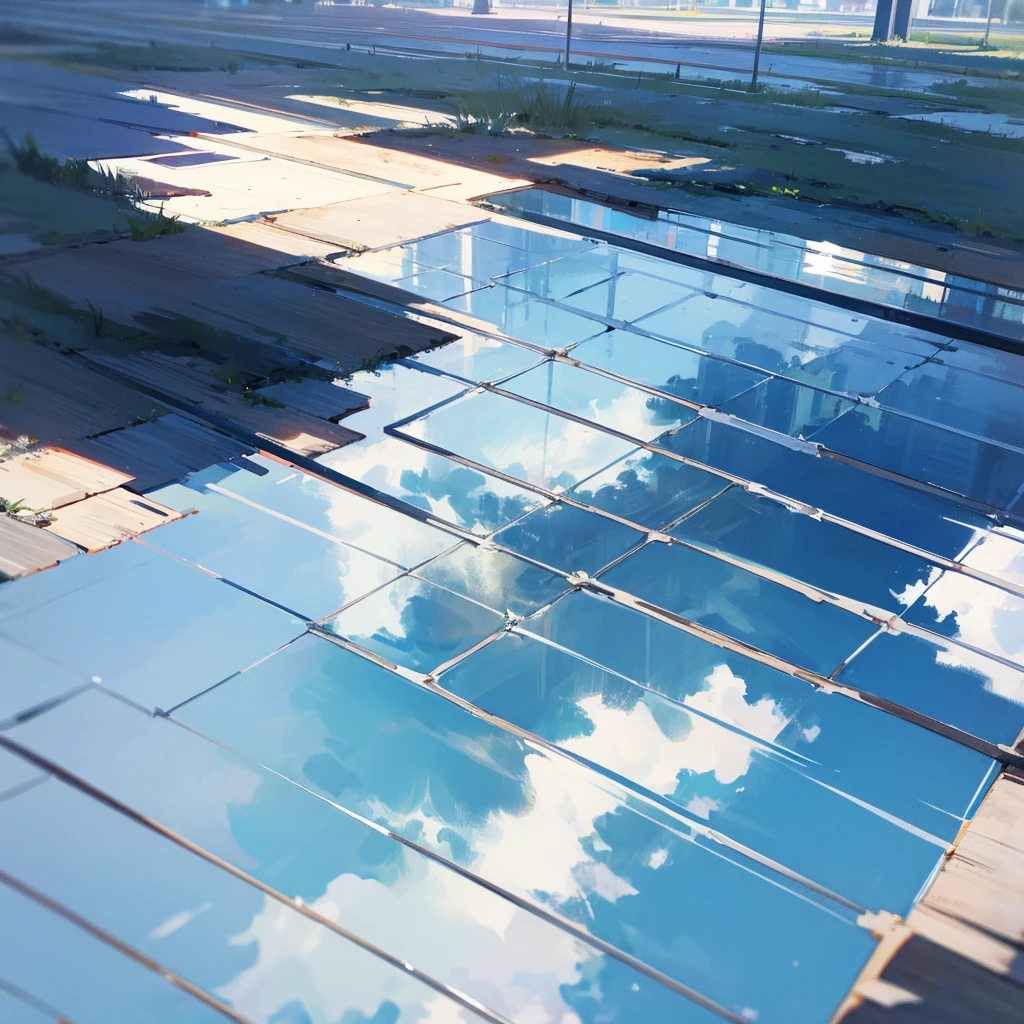 Puddle,Reflective Building,Clear skies