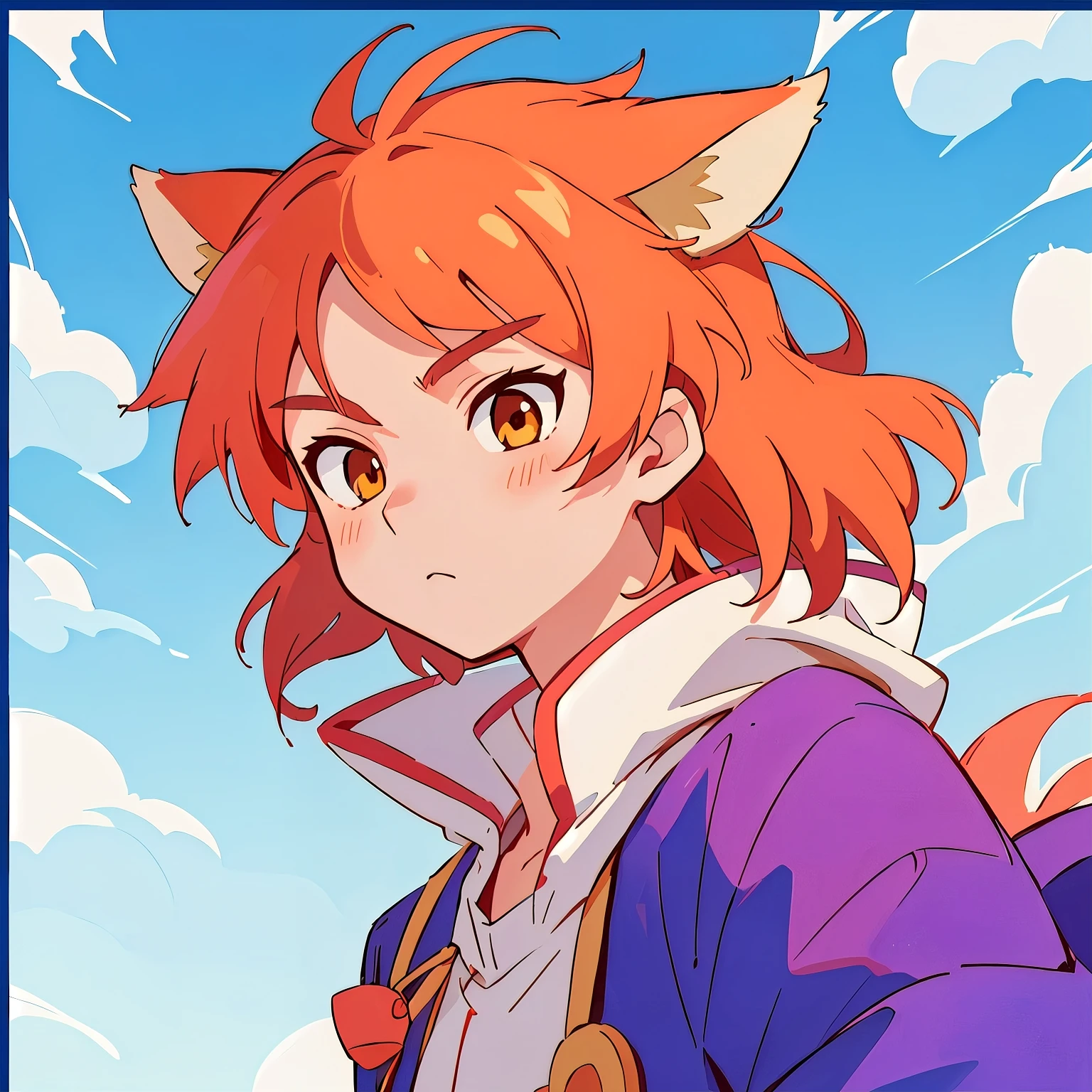 带Fox ears和西装的男人的动漫形象, Anime boy with orange hair, Anime style, Inspired by Border Guardians, shuushuu anime character, Anime style, Fox ears, The art style of Dragon King, As anime character, 80s anime art style