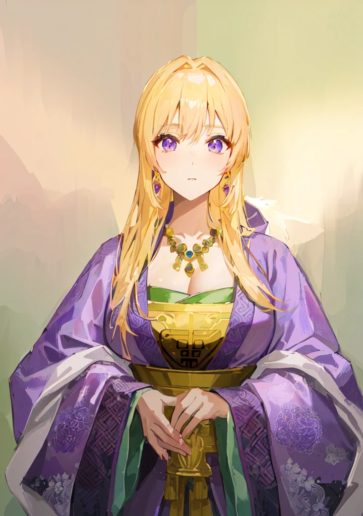 Wearing a purple robe、Cartoon image of a woman holding a bowl, ((Beautiful fantasy queen)), Produced in collaboration with Anime Painter Studio, Anime Goddess, Portrait of the Knights of the Zodiac, (Wearing noble robes)), Anime style like fate/overnight, Beautiful fantasy queen, In the anime painter studio,Three Kingdoms,Three Kingdoms志,Chinese style,antiquity,Hanfu,,巨big乳房,Good shape,Royal sister,Purple Eyes,Celluloid,big,Full figure,Noble