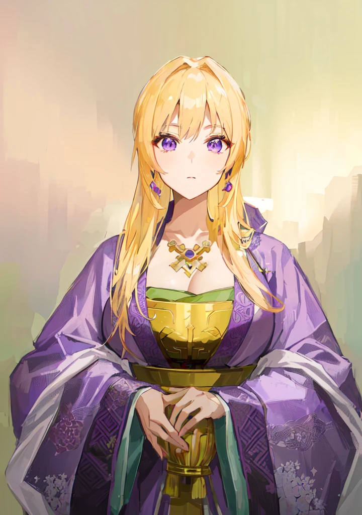 Wearing a purple robe、Cartoon image of a woman holding a bowl, ((Beautiful fantasy queen)), Produced in collaboration with Anime Painter Studio, Anime Goddess, Portrait of the Knights of the Zodiac, (Wearing noble robes)), Anime style like fate/overnight, Beautiful fantasy queen, In the anime painter studio，Three Kingdoms，Three Kingdoms志，Chinese style，antiquity，Hanfu，，巨big乳房，Good shape，Royal sister，Purple Eyes，Celluloid，big，Full figure，Noble