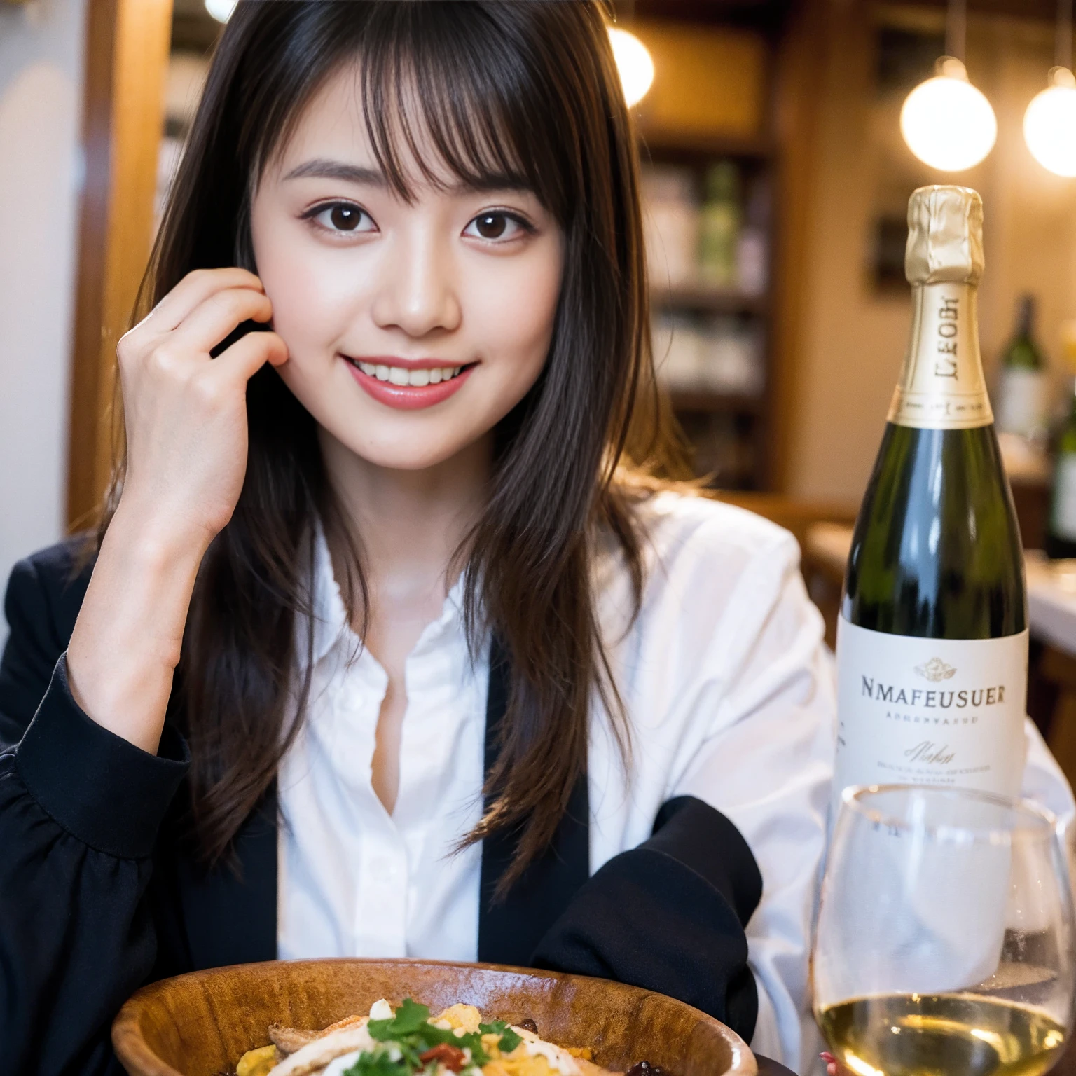 ((Highest quality、8K、masterpiece:1.3))、cute、slimカップル、modelカップル、actress男優、(Realistic, Intricate details:1.2), full-course dinner、Wine Party、Amazing view of the sunset sky and clouds、A bright smile、short hair,Bright Face、 (Age 37), age 34, red wine 、Appetizers、Italian food、Wine bottle、Champagne、sparkling wine、Two beauties、Brown Hair、Shortcuts、Long sleeve shirt、dress、Beautiful woman 1, (slimな顔), (The body is slim), (Brown Hair), (Shortcuts), cheeks turn a little red,Attractive beauty、restaurant, In a prominent place (From the waist up) Nova Frog Style, actress, model, Upper Body, White wine, slim, wine glass, 中央に置かれたwine glass, smile, (smile: 1.15), Beautiful fine grain, Depth f/2,saturation, High Contrast, Strong light and shadow,Moist Body:1.5、3D texture、Delicate eyes、Brown Hair、The hair is very shiny、
