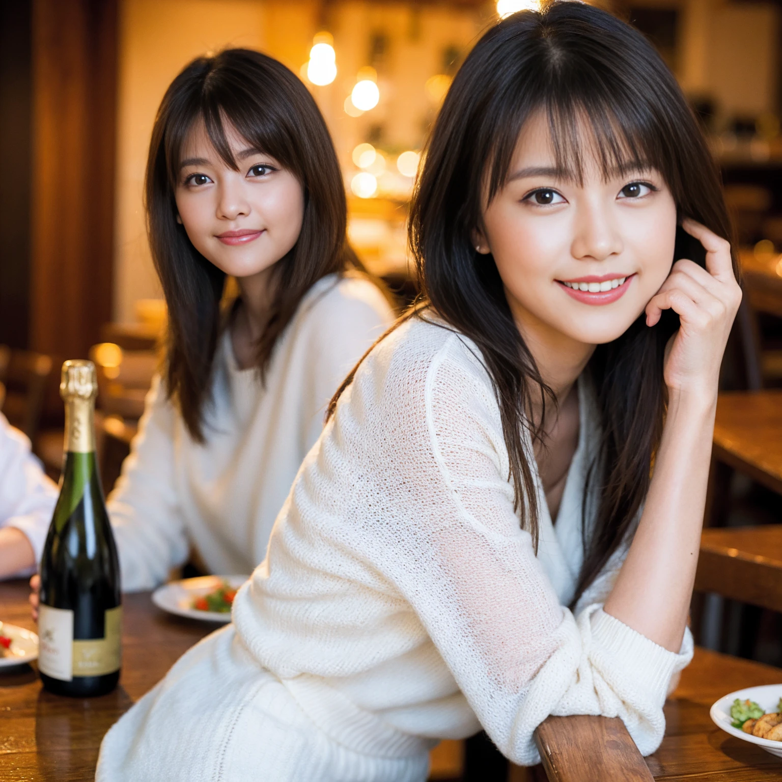 (hair, Ultra-high resolution, Highest quality, masterpiece: 1.2), (Realistic, photoRealistic: 1.37), Very detailed, 1 pretty woman, (slimな顔), (The body is slim), (Brown Hair), (Shortcuts), cheeks turn a little red, (44 years old), 38 years old, alone, 窓の外の美しい詳細な都市のnight景, restaurant, wine glassが座る, nightに, NovaFrogStyle in a prominent place, actress, model, Upper Body, White wine, slim, wine glass, Super Clean night View, wine glass Put in the Middle, Happy smile, (smile: 1.15), Beautiful Eyes, Upper Body, Destroy Japan, night, short, short, actress, model, Upper Body, White wine, slim, wine glass, Super Clean night View, wine glass Put in the Middle, Happy smile,