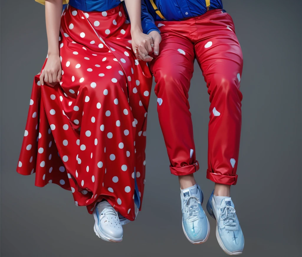 The image features a couple, both dressed in costumes representing the characters of Snow White and the Seven Dwarfs, standing against a black background. 3d style, simplified design, 3d render, glossy texture, smooth 3d model, multiple light sources, rim light, sharp post effects render, (glossy plastic texture with multiple big light probe refractions), perfect cgi, smooth silhouette, high intensity refraction, (super glossy material), most beautiful vfx , blue background, plastic refractions, realistic, 4k, high resolution, rim light, photo shoot, commercial photo, profile shot, 4k, rim light, high resolution, 4k, glossy texture, smooth 3d model, multiple light sources, rim light, sharp post effects render, (glossy metallic texture with multiple big light probe refractions), perfect cgi, cgi art created only with gradients, smooth silhouette, high intensity refraction, (super glossy chrome material), most beautiful vfx, blue background, chrome metal refractions, multiple light sources, rim light, sharp post effects render, perfect cgi, digital art, detailed digital art, reflective, best quality, 4k, masterpiece:1.2, ultra-detailed, realistic, vivid colors, dark and moody lighting, The image of the highest quality, ensuring every detail is showcased perfectly. It in 4k resolution, allowing viewers to immerse themselves in the richness of the colors and intricate details. The realistic rendering. under the spotlight, reflecting, high-resolution image, realistic rendering, dark background, and rim light photorealistic