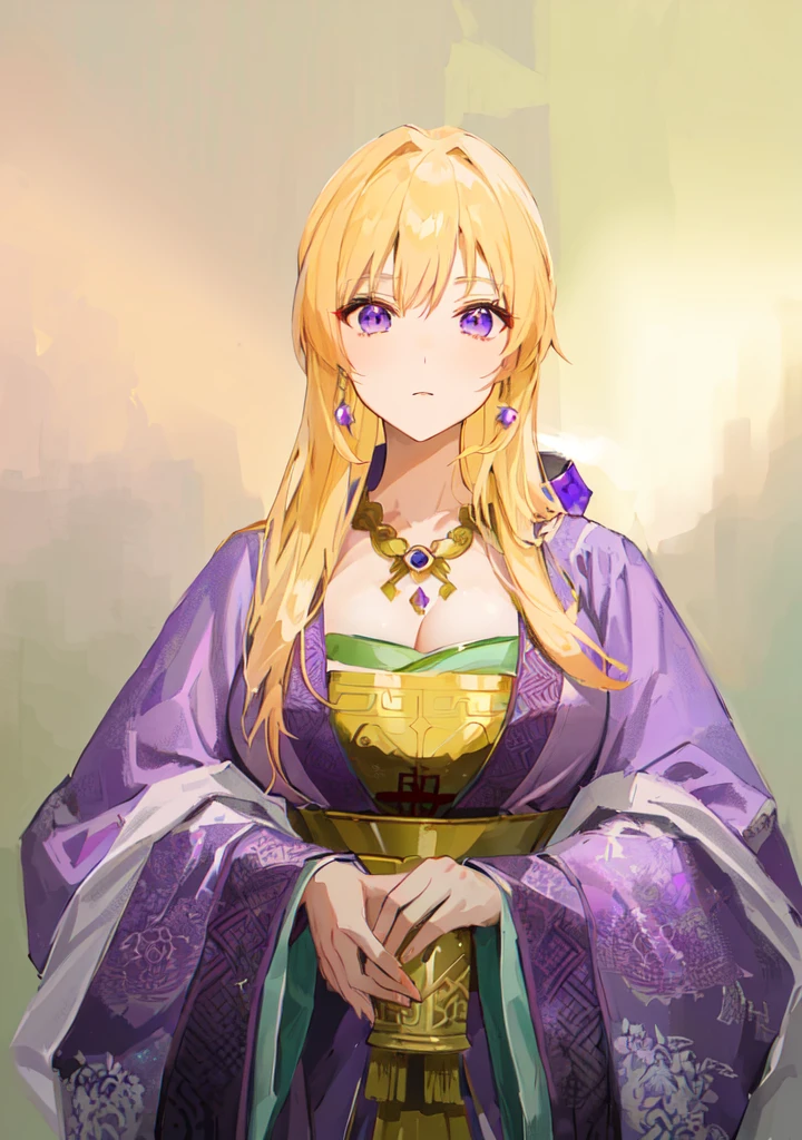 Wearing a purple robe、Cartoon image of a woman holding a bowl, ((Beautiful fantasy queen)), Produced in collaboration with Anime Painter Studio, Anime Goddess, Portrait of the Knights of the Zodiac, (Wearing noble robes)), Anime style like fate/overnight, Beautiful fantasy queen, In the anime painter studio,Three Kingdoms,Three Kingdoms志,Chinese style,antiquity,Hanfu,,巨big乳房,Good shape,Royal sister,Purple Eyes,Celluloid,big,Full figure,Noble
